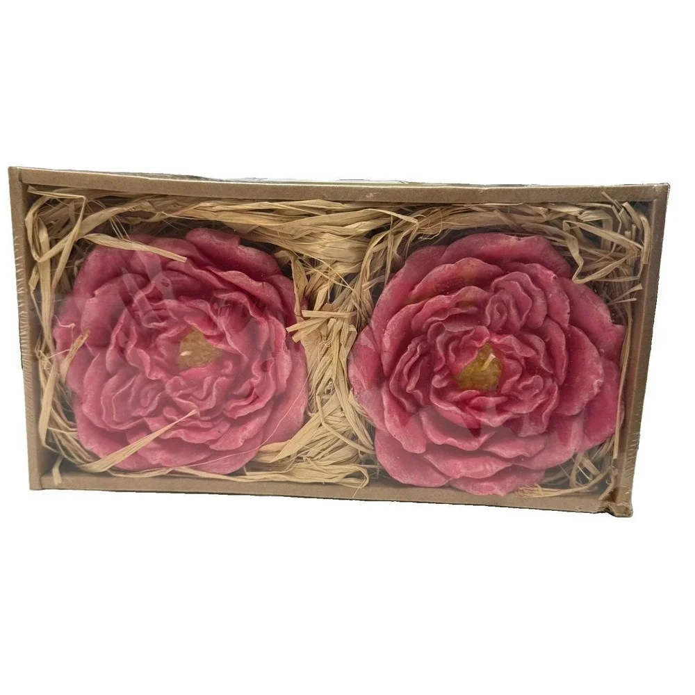 Vintage Pottery Barn Pink Rose Floating Candles Set 2 Large Y2K New in Box